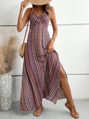 VILZSTUDIOS Boho Frill Trim Backless Split Dress