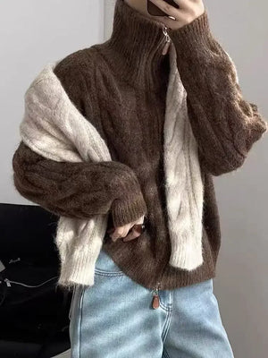 VILZSTUDIOS Stylish Zipper Turtleneck Cardigan
