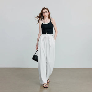 VILZSTUDIOS Elastic Waist Curved Split Casual Pants