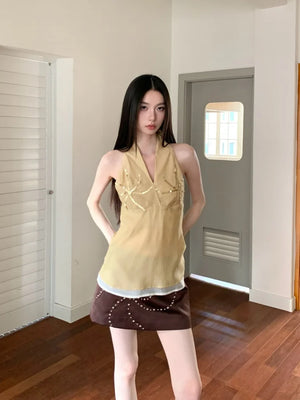 VILZSTUDIOS Vibrant Yellow Sequin Halter Top