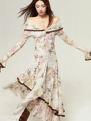 VILZSTUDIOS Elegant Floral Off-Shoulder Party Dress