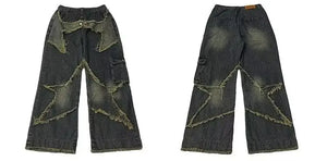 VILZSTUDIOS Retro Design Five Cornered Star Cargo Jeans
