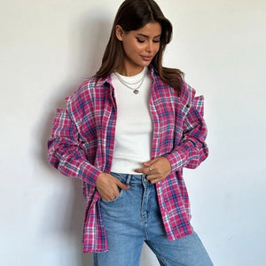 VILZSTUDIOS Plaid Casual Loose Shirt
