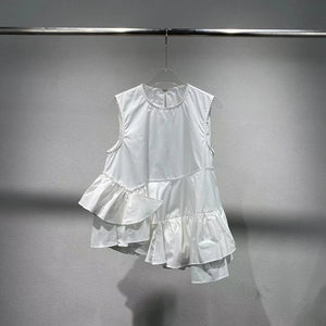 VILZSTUDIOS Elegant Ruffle Cotton Sleeveless T-Shirt