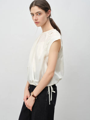 VILZSTUDIOS Luxury French Inspired Sleeveless Satin Blouse