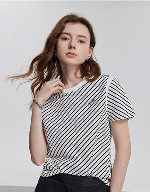 VILZSTUDIOS Striped Short Sleeve Casual T-Shirt