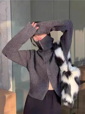 VILZSTUDIOS Smart Casual Knit Zipper Cardigan