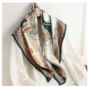 VILZSTUDIOS 90*90cm Women Square Silk Scarf Luxury Brand Large Shawl Neckerchief Print Headband Female Foulard Bandana Wraps Hijab Scarves