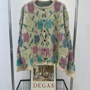 VILZSTUDIOS Cozy Oversized Floral Knit Cardigan