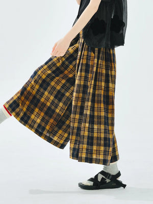 VILZSTUDIOS Yellow Black Checkered Elastic Waist Pants