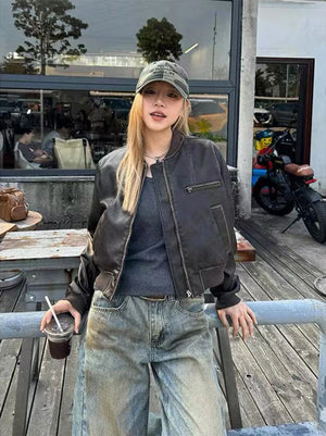 VILZSTUDIOS Vintage Brown PU Leather Jacket