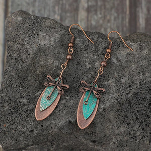 VILZSTUDIOS Boho Dragonfly Metal Carving Dangle Earring