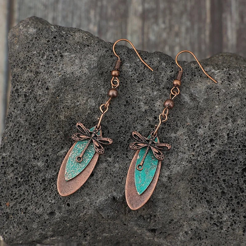 VILZSTUDIOS Boho Dragonfly Metal Carving Dangle Earring