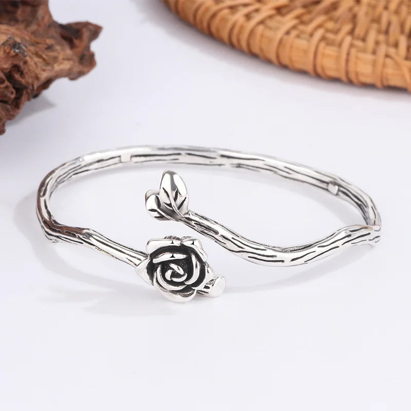 VILZSTUDIOS Vintage Flower Rose Leaf Asymmetric Bracelet