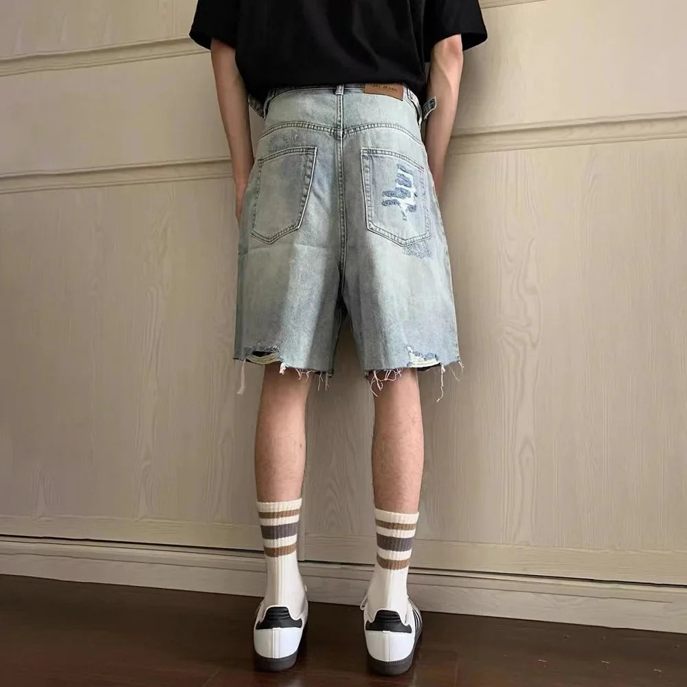 VILZSTUDIOS Vintage Washed Ripped Denim Shorts