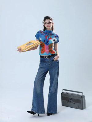 VILZSTUDIOS Graphic Butterfly Pleats T-Shirt