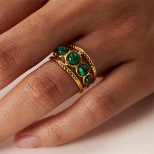 VILZSTUDIOS Stylish Green Malachite Stainless Steel Ring
