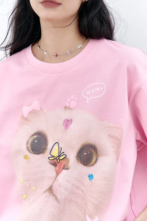VILZSTUDIOS Cat Printed Casual T-Shirt