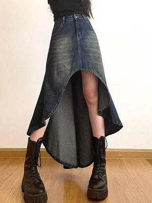 VILZSTUDIOS Blue Asymmetrical Denim Skirt