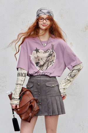VILZSTUDIOS Oversized Newspaper Print Long Sleeve T-Shirt