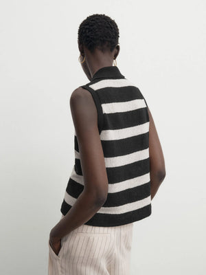 VILZSTUDIOS Striped Sleeveless Polo Top