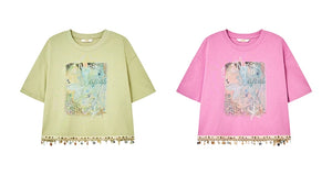 VILZSTUDIOS Chic Shell Tassel Print Loose T-Shirt