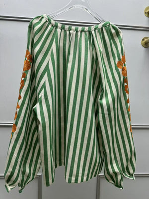 VILZSTUDIOS Striped Embroidered Blouse