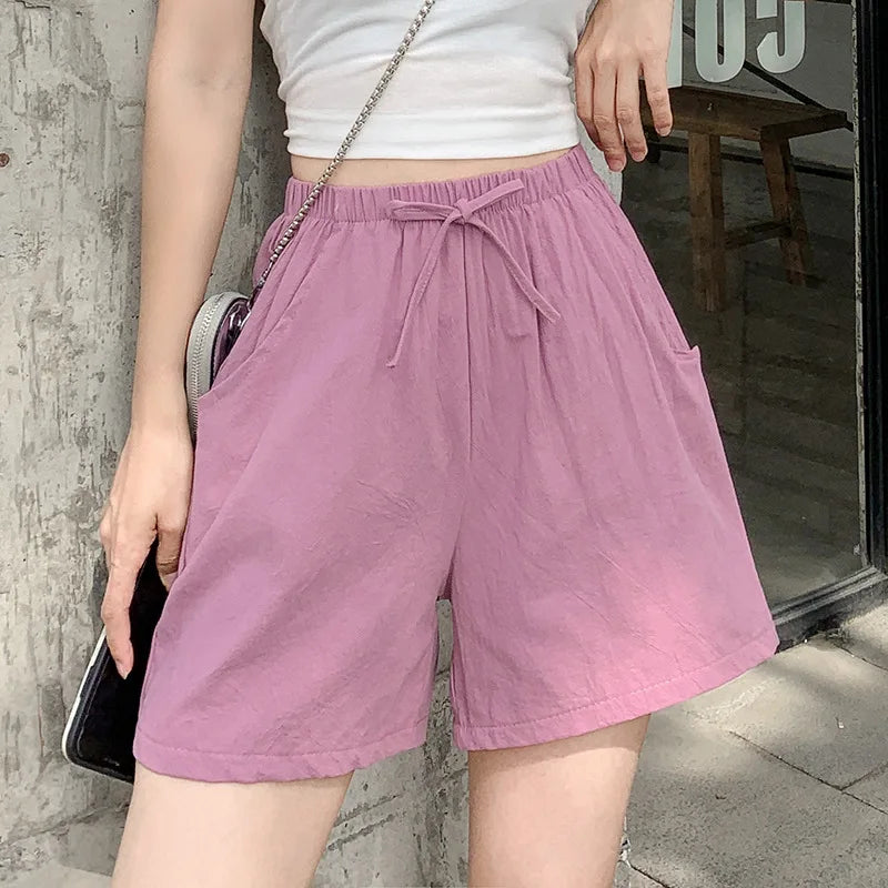 VILZSTUDIOS High Waist Linen Drawstring Shorts Pants