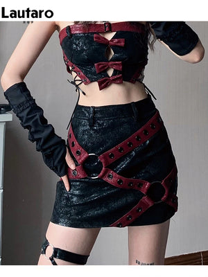 VILZSTUDIOS Cool Red & Black Patchwork Skirt