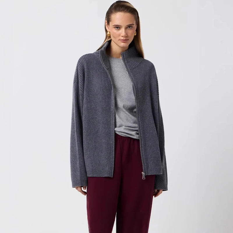 VILZSTUDIOS Cozy Knitted Turtleneck Zipper Cardigan