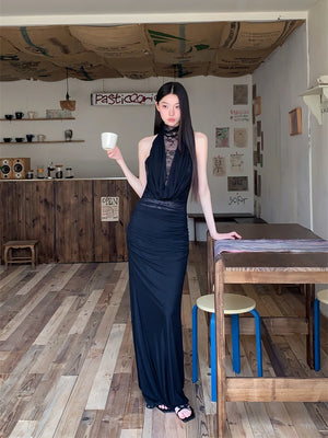 VILZSTUDIOS Elegant Black Lace Evening Mermaid Dress