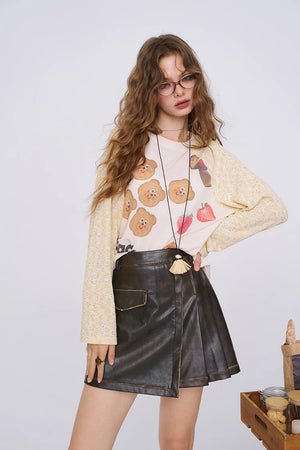 VILZSTUDIOS Chic Elegant Pleated Leather Mini Skirt