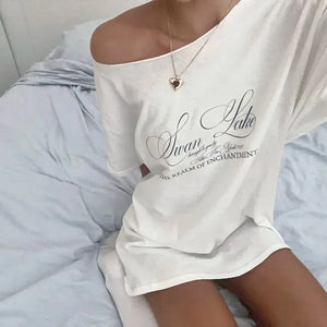 VILZSTUDIOS Oversized Printed Off Shoulder T-Shirt