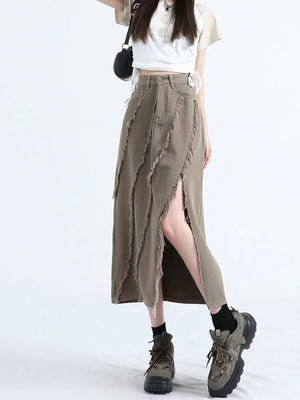 VILZSTUDIOS Chic Irregular High Waist Midi Skirt
