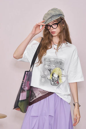 VILZSTUDIOS Cool Printed Off Shoulder Sleeve T-Shirt
