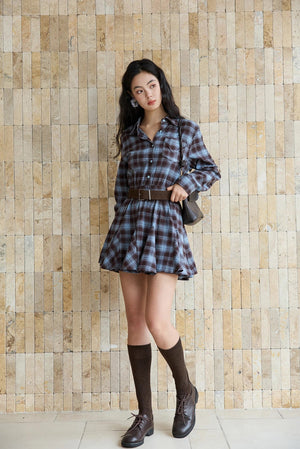 VILZSTUDIOS Blue Plaid Retro Mini Dress