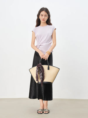 VILZSTUDIOS Petite Round Neck Twist Knot T-Shirt