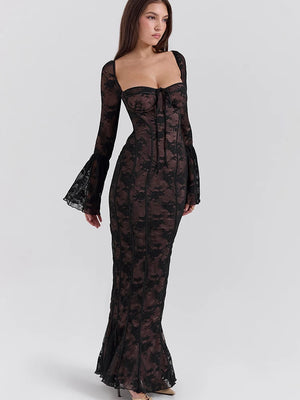 VILZSTUDIOS Elegant Black Lace Up Maxi Dress