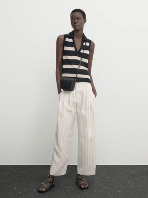 VILZSTUDIOS Striped Sleeveless Polo Top