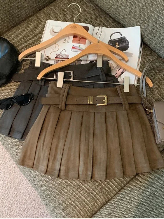 VILZSTUDIOS Khaki Leather A-Line Mini Skirt