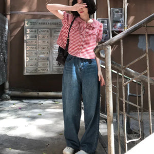 VILZSTUDIOS Vintage Red Plaid Girlish Chic Shirt