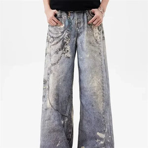 VILZSTUDIOS 3D Printed Baggy Straight Leg Jeans