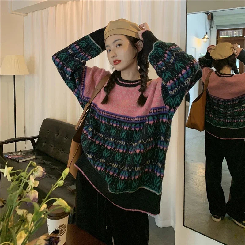 VILZSTUDIOS Warm Retro Jacquard Knit Sweater