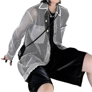 VILZSTUDIOS Y2K Transparent Mesh Casual Shirt