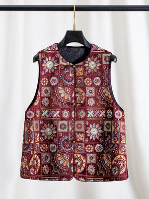 VILZSTUDIOS Luxury Red Jacquard Chinese Style Vest