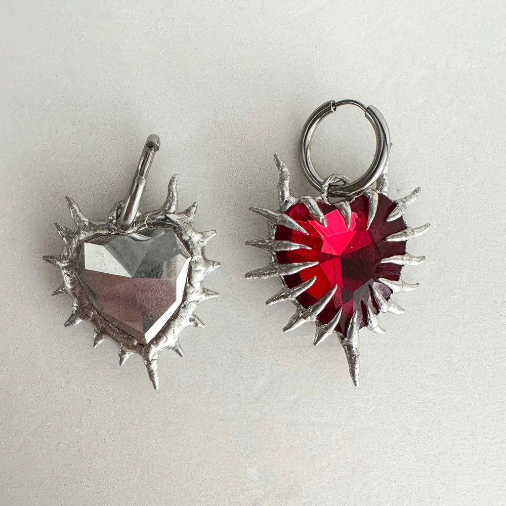 VILZSTUDIOS Edgy Gothic Red Heart Spike Earrings