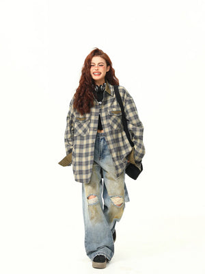 VILZSTUDIOS Y2K Contrasting Color Plaid Shirt