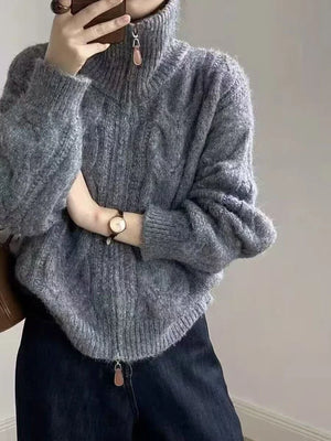 VILZSTUDIOS Stylish Zipper Turtleneck Cardigan