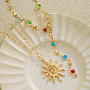 VILZSTUDIOS 2Pcs Sun Colorful Crystal Tassel Necklaces