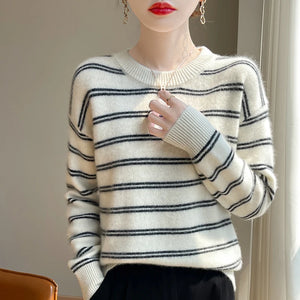VILZSTUDIOS Cozy Striped Woolen Knit Sweater